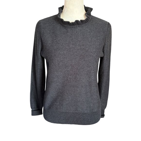 J. Crew black long sleeve ruffle pullover sweater women's size XS - Picture 1 of 8